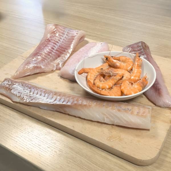 Box Famille - colis de kg poissons frais selon arrivages et de crevettes roses cuites